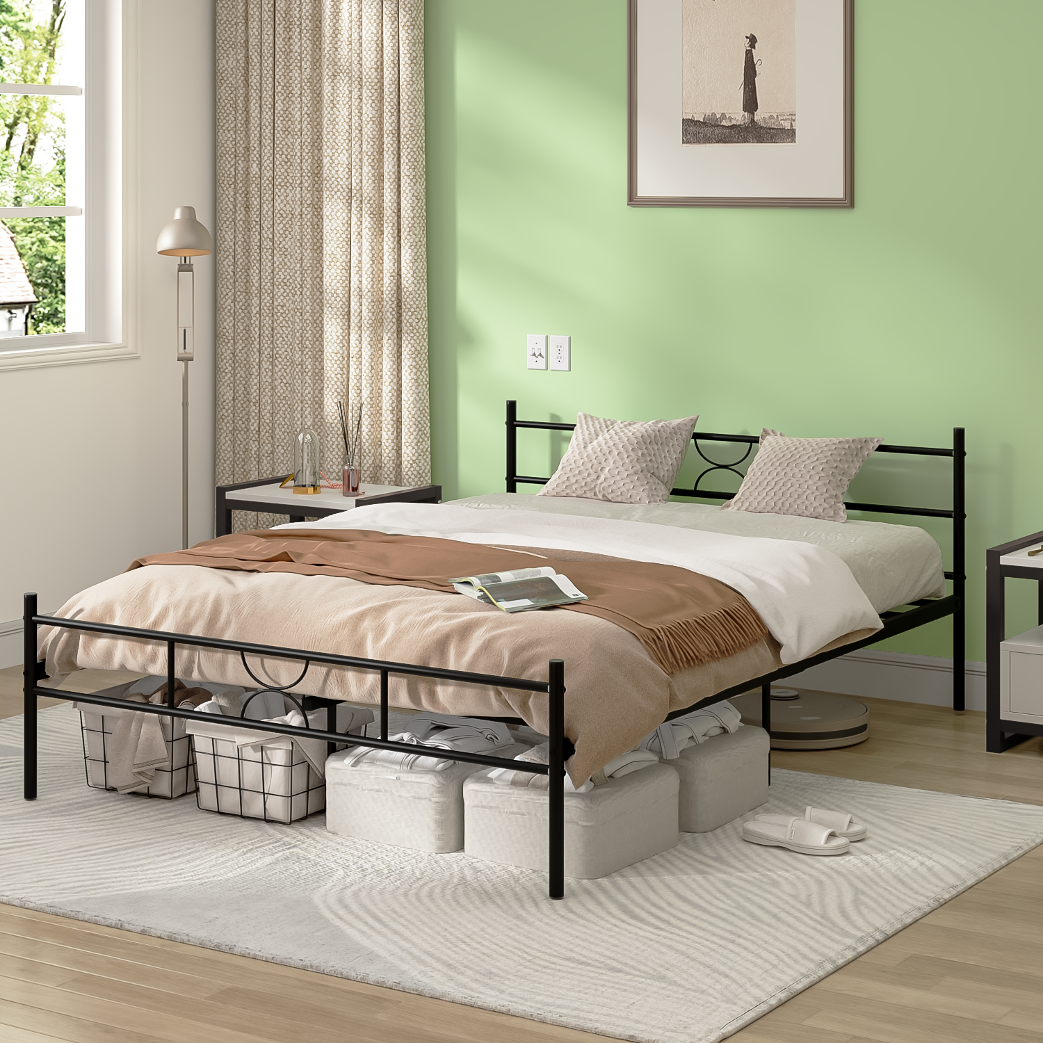Base Metal Cama Soporte Recamara Matrimonial Negro