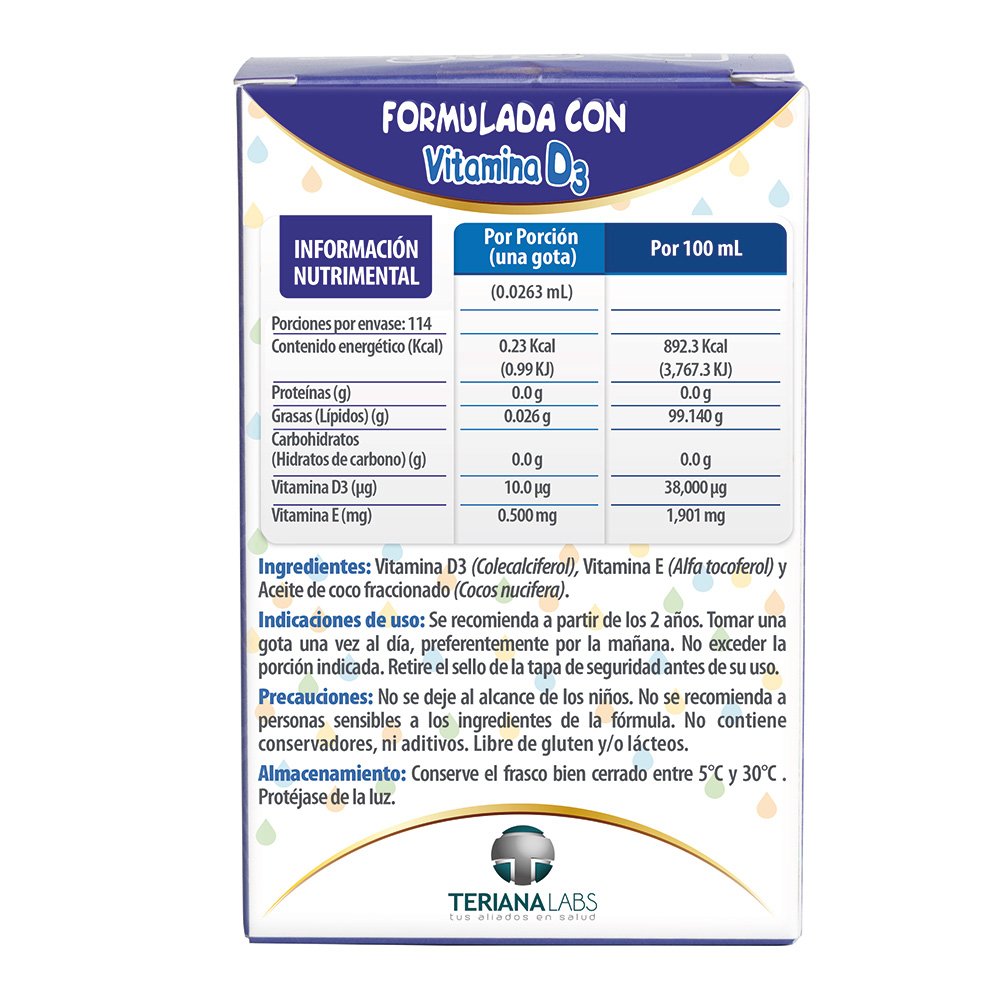 Vitamina D3 ONEDROP frasco con 3 mL, 400UI