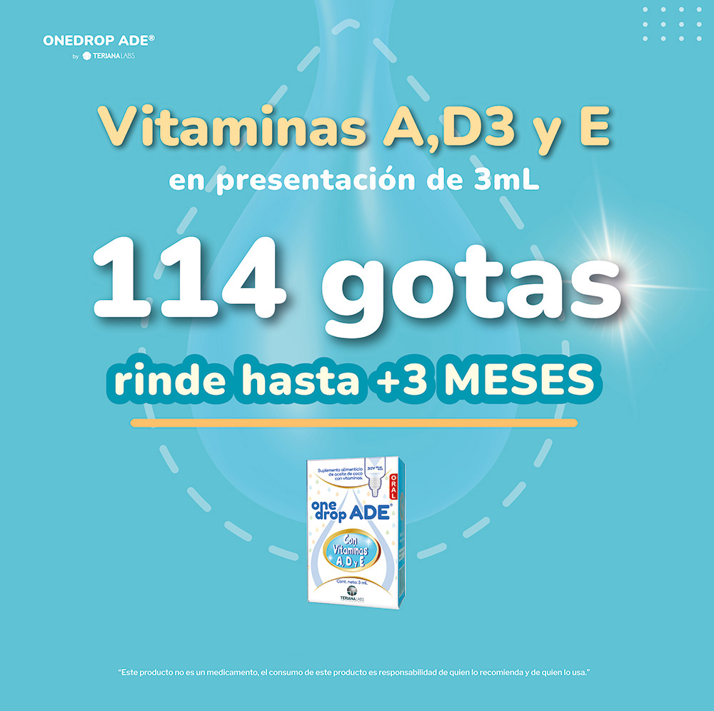 Vitamina ONEDROP ADE | Frasco de 3 ML 114 Gotas | Vitamina A, D3 y E | Multivitamínico | Sin Azúcar | Sin Sabor