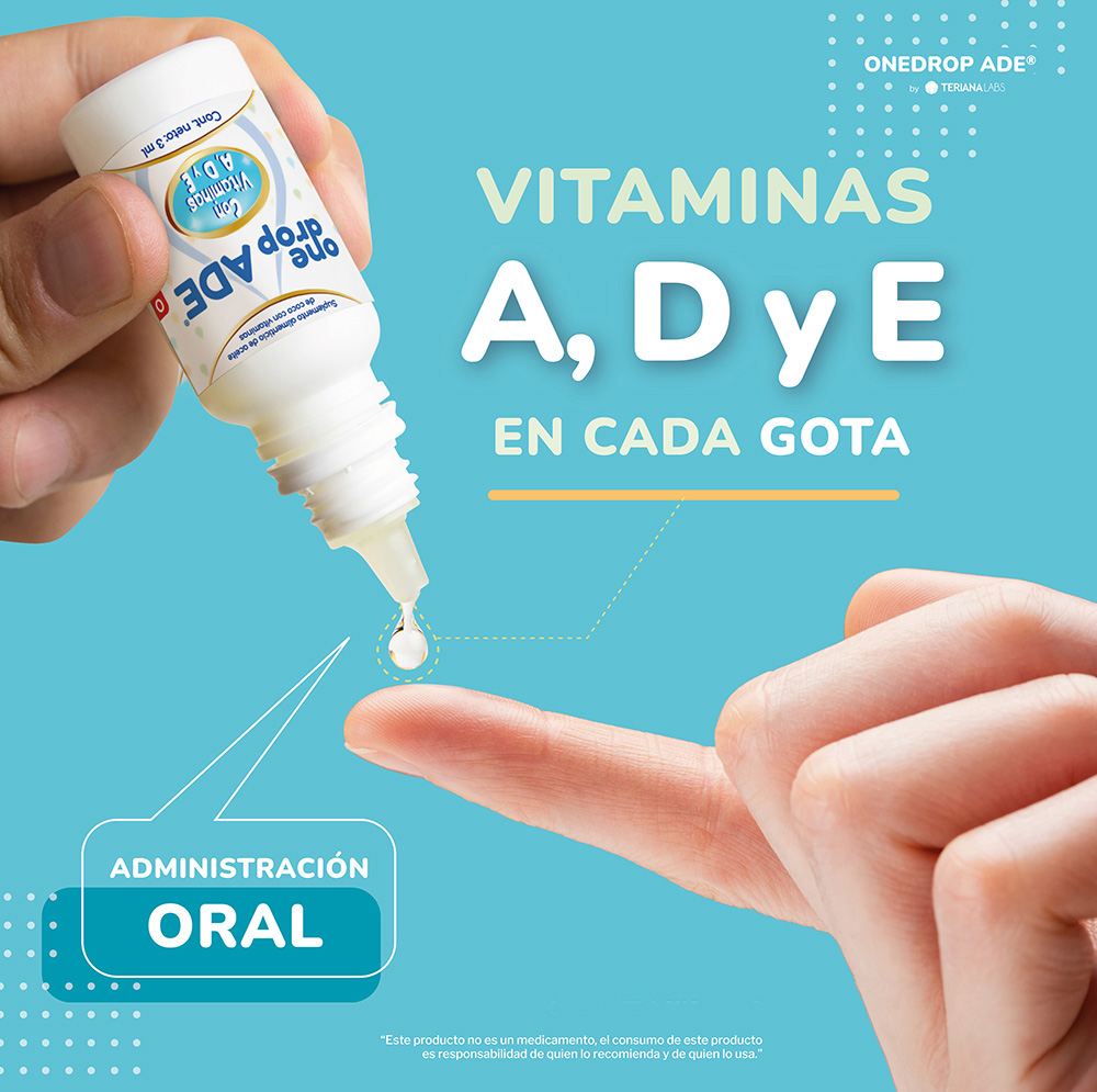 Vitamina ONEDROP ADE | Frasco de 3 ML 114 Gotas | Vitamina A, D3 y E | Multivitamínico | Sin Azúcar | Sin Sabor