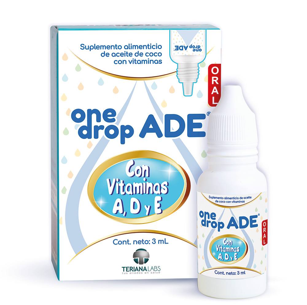 Vitamina ONEDROP ADE | Frasco de 3 ML 114 Gotas | Vitamina A, D3 y E | Multivitamínico | Sin Azúcar | Sin Sabor
