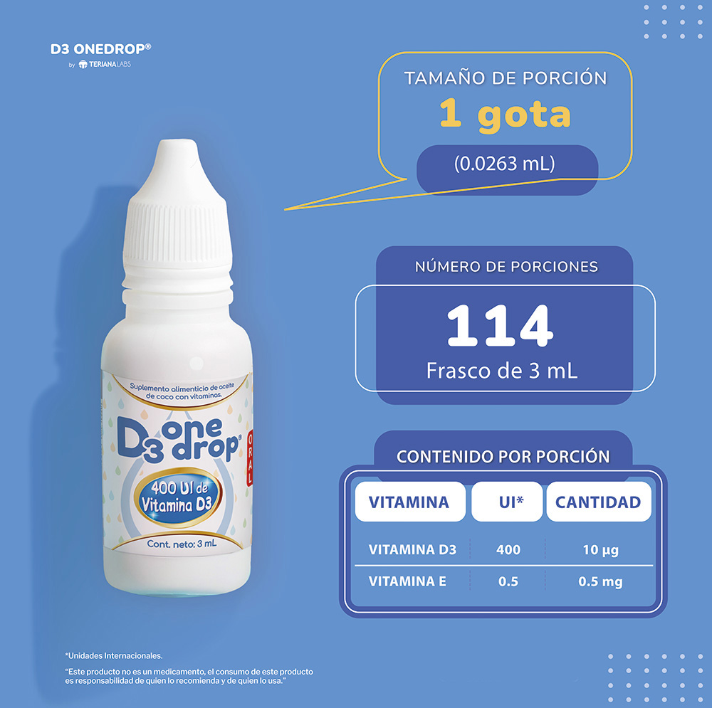 Vitamina D3 ONEDROP frasco con 3 mL, 400UI