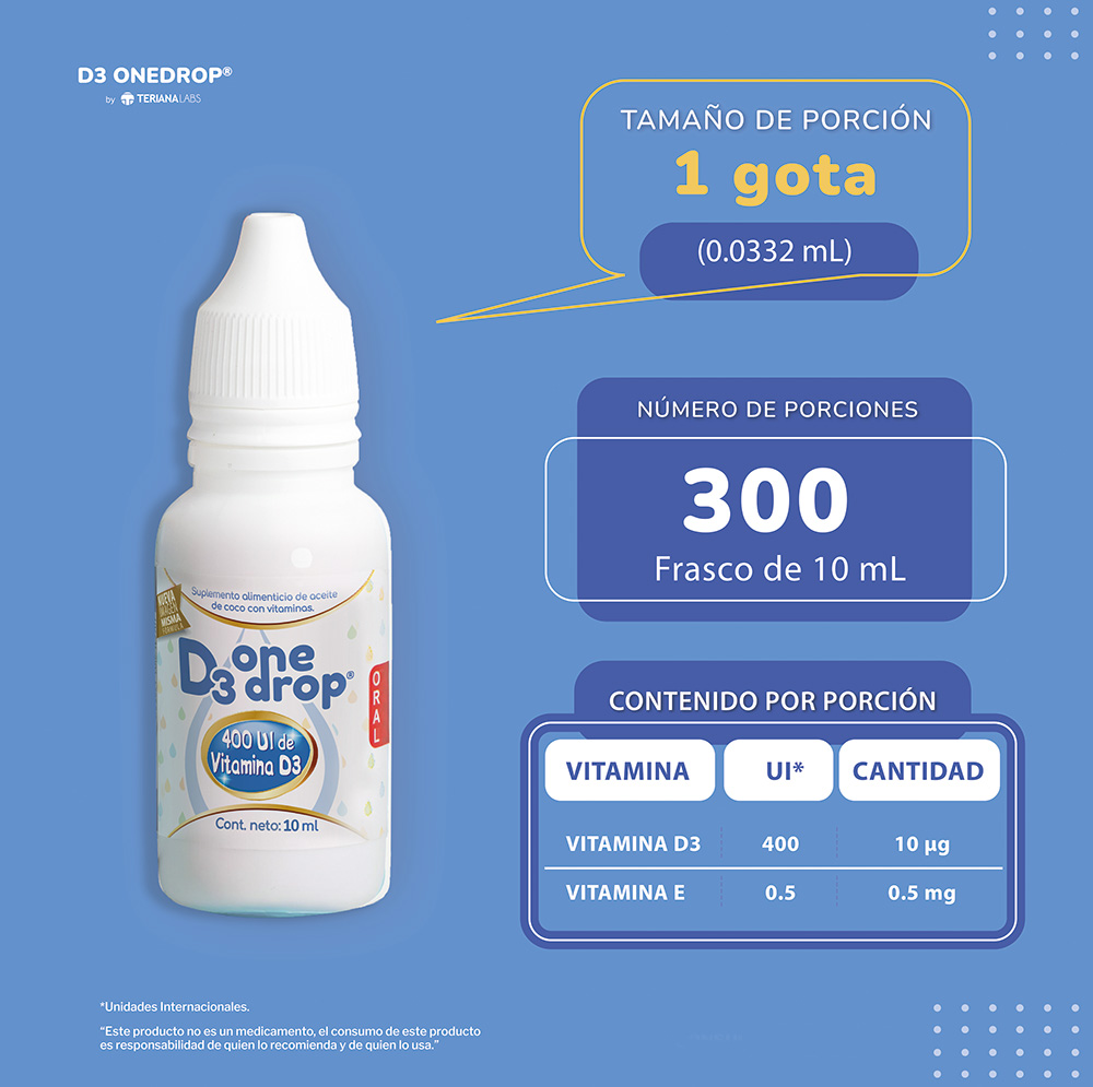 Vitamina D3 ONEDROP | Frasco de 10 ML 300 Gotas |  Para Niños y Adultos | 400 UI por Gota | Suplemento diario | 