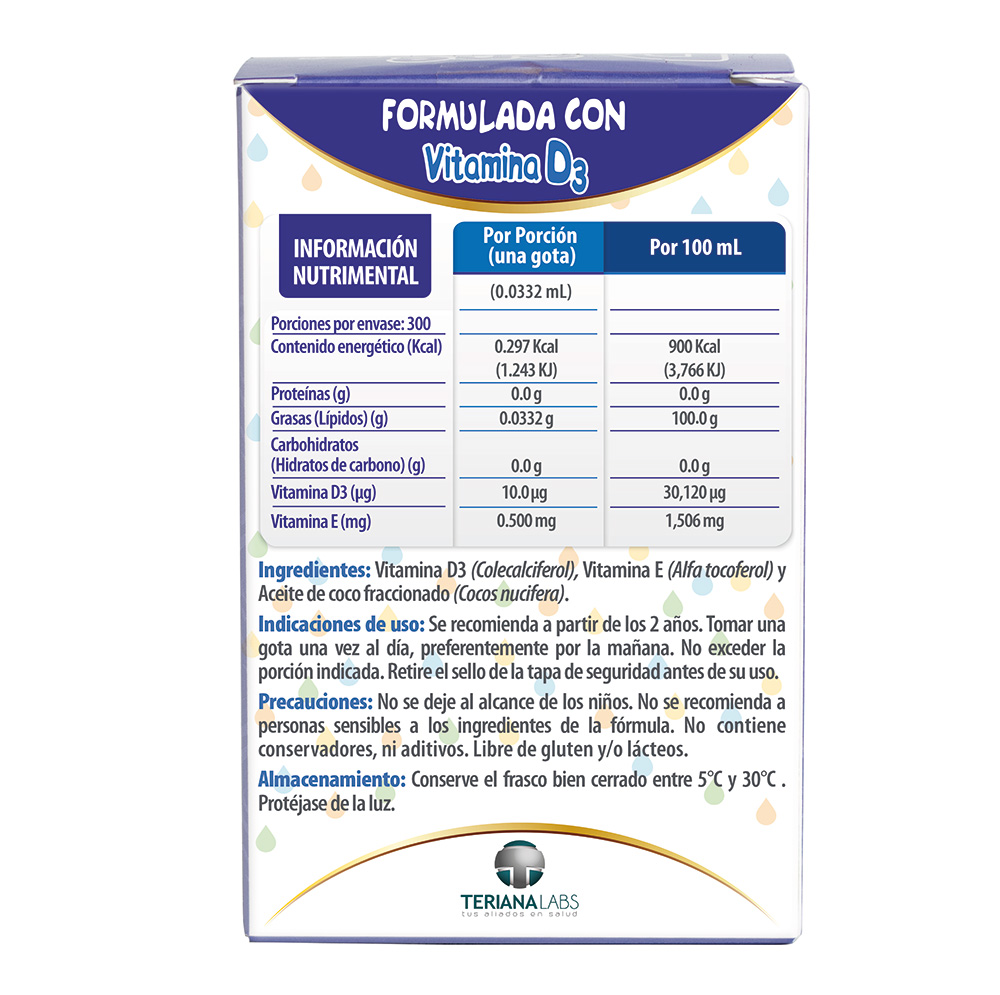 Vitamina D3 ONEDROP | Frasco de 10 ML 300 Gotas |  Para Niños y Adultos | 400 UI por Gota | Suplemento diario | 