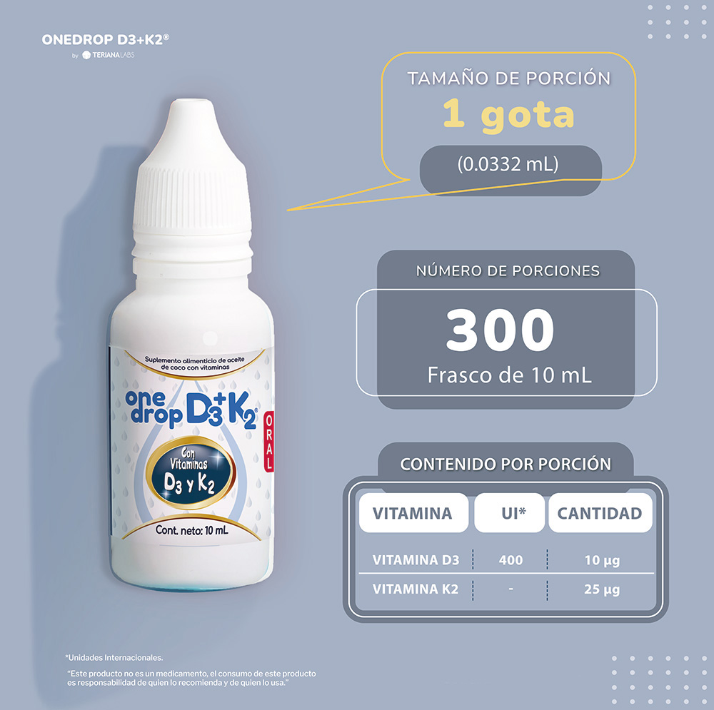 Vitamina ONEDROP D3+K2 frasco con 10 mL.