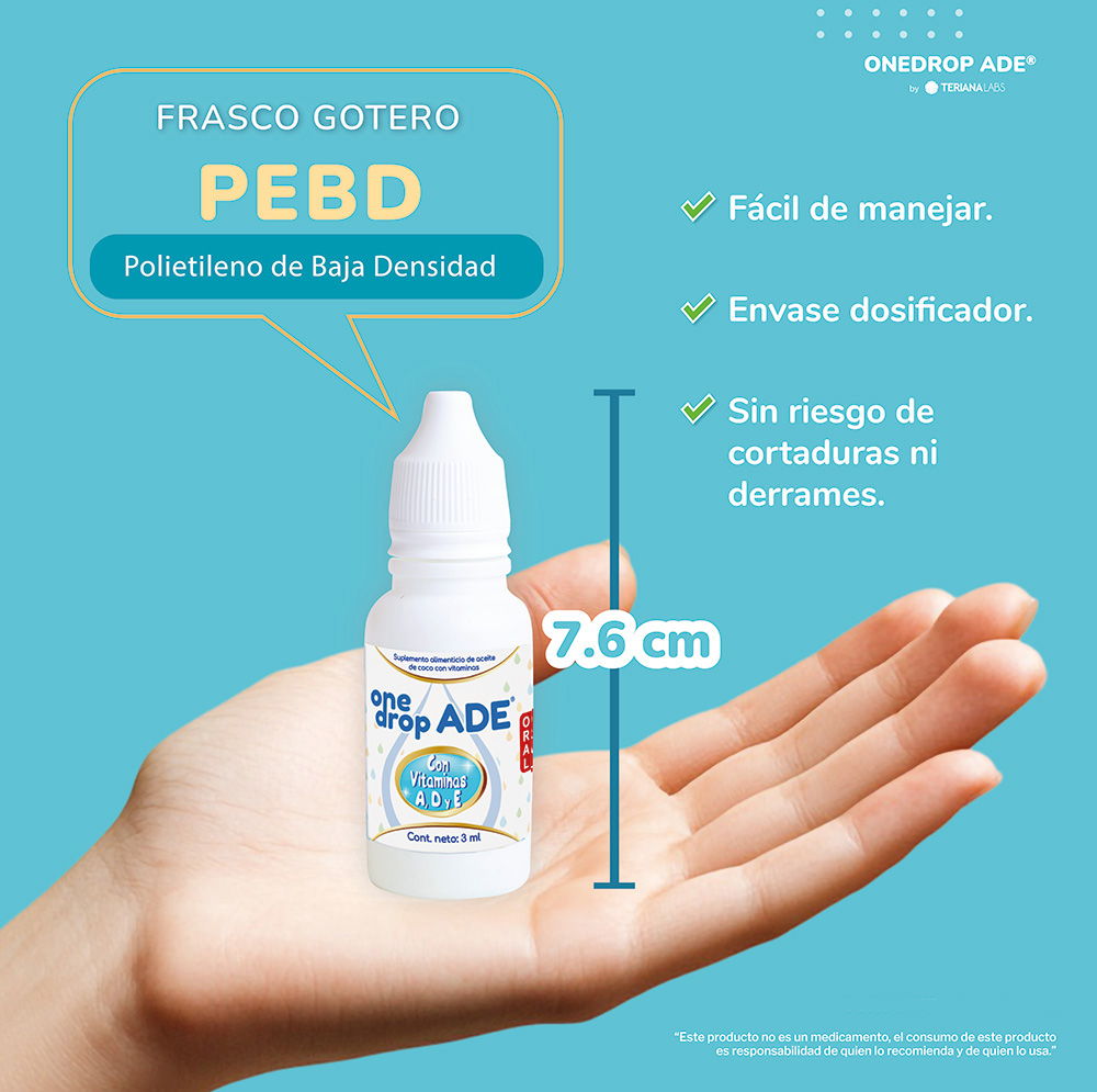 Vitamina ONEDROP ADE | Frasco de 3 ML 114 Gotas | Vitamina A, D3 y E | Multivitamínico | Sin Azúcar | Sin Sabor