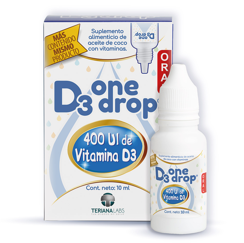 Vitamina D3 ONEDROP | Frasco de 10 ML 300 Gotas |  Para Niños y Adultos | 400 UI por Gota | Suplemento diario | 