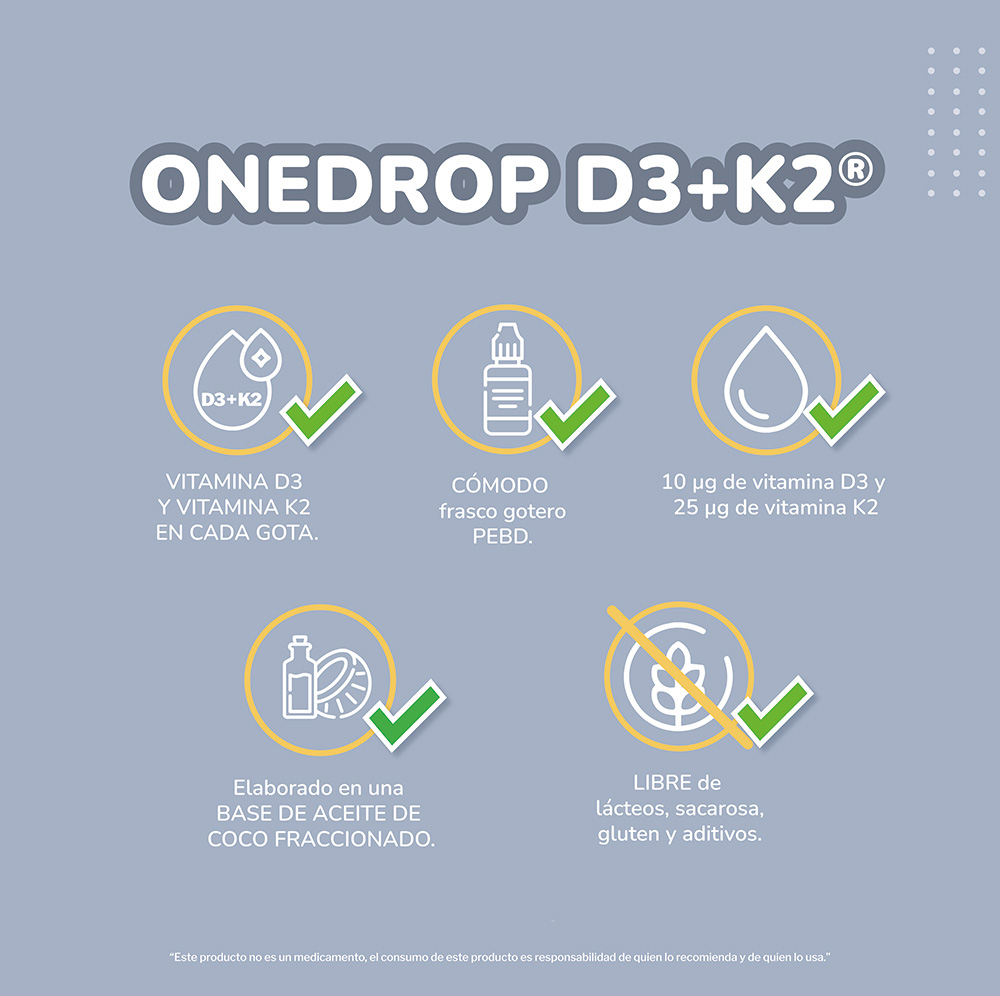 Vitamina ONEDROP D3+K2 frasco con 10 mL.