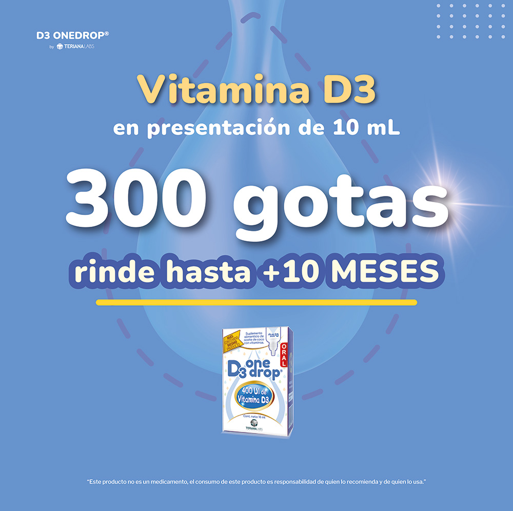 Vitamina D3 ONEDROP | Frasco de 10 ML 300 Gotas |  Para Niños y Adultos | 400 UI por Gota | Suplemento diario | 