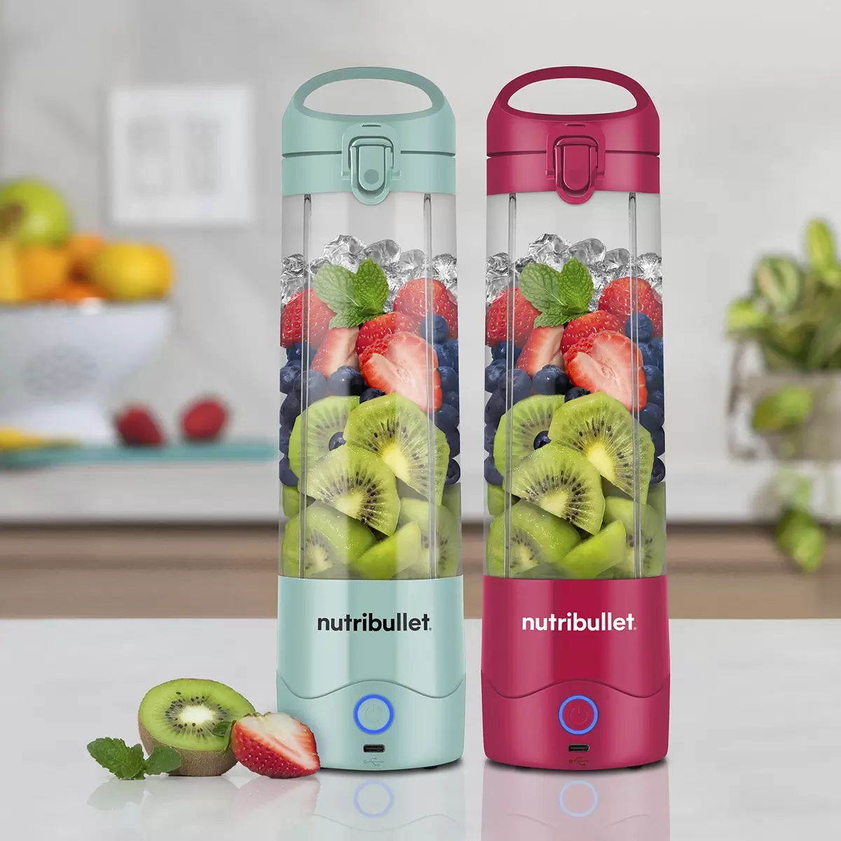 Set 2 Licuadoras Nutribullet NBPC003LB Portátiles 590ml C/U Batería Carga USB - Multicolor