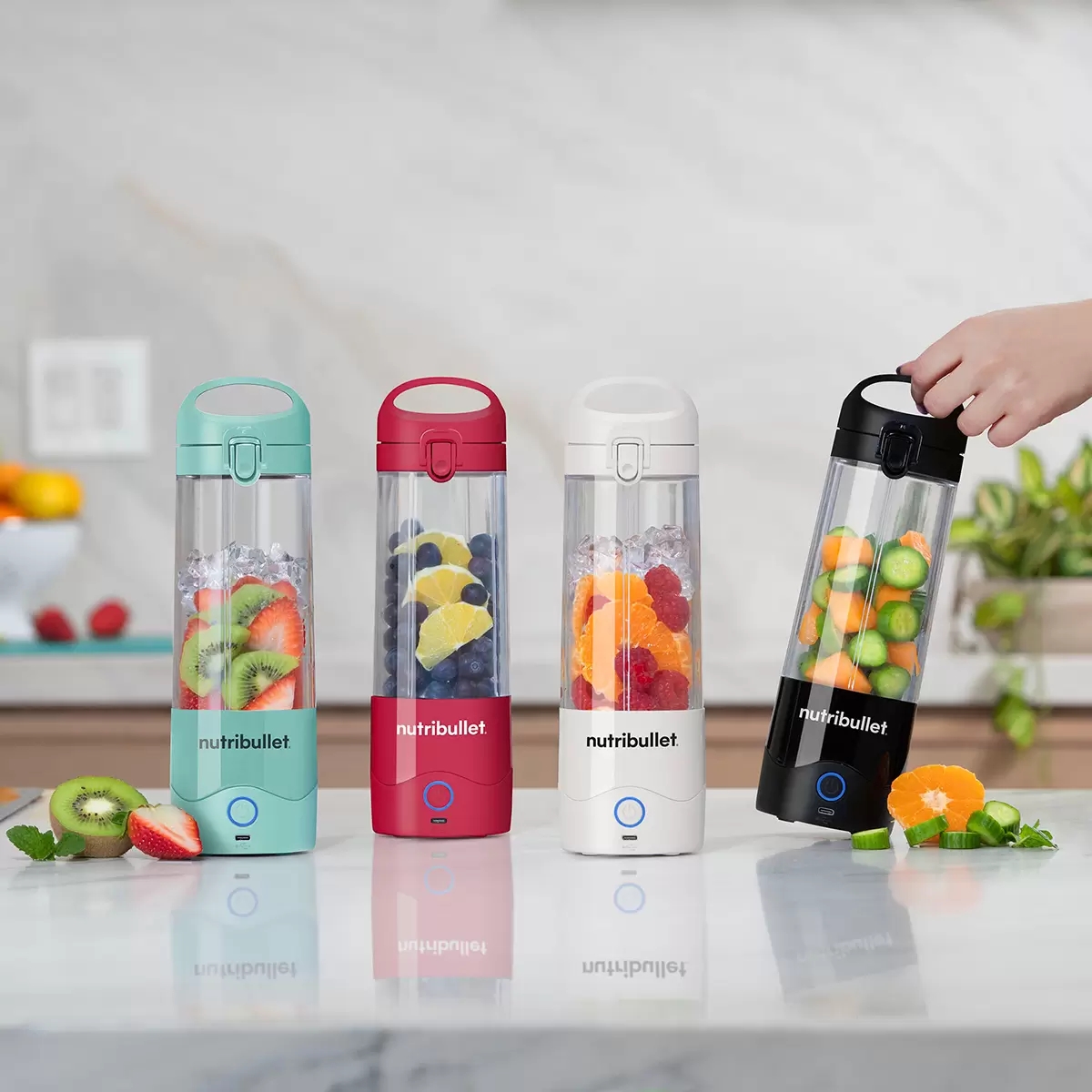 Set 2 Licuadoras Nutribullet NBPC003LB Portátiles 590ml C/U Batería Carga USB - Multicolor