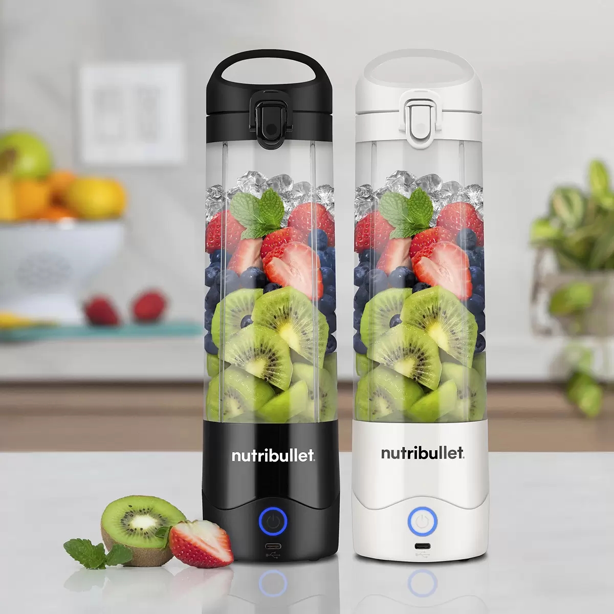 Set 2 Licuadoras Nutribullet NBPC003LB Portátiles 590ml C/U Batería Carga USB - Multicolor