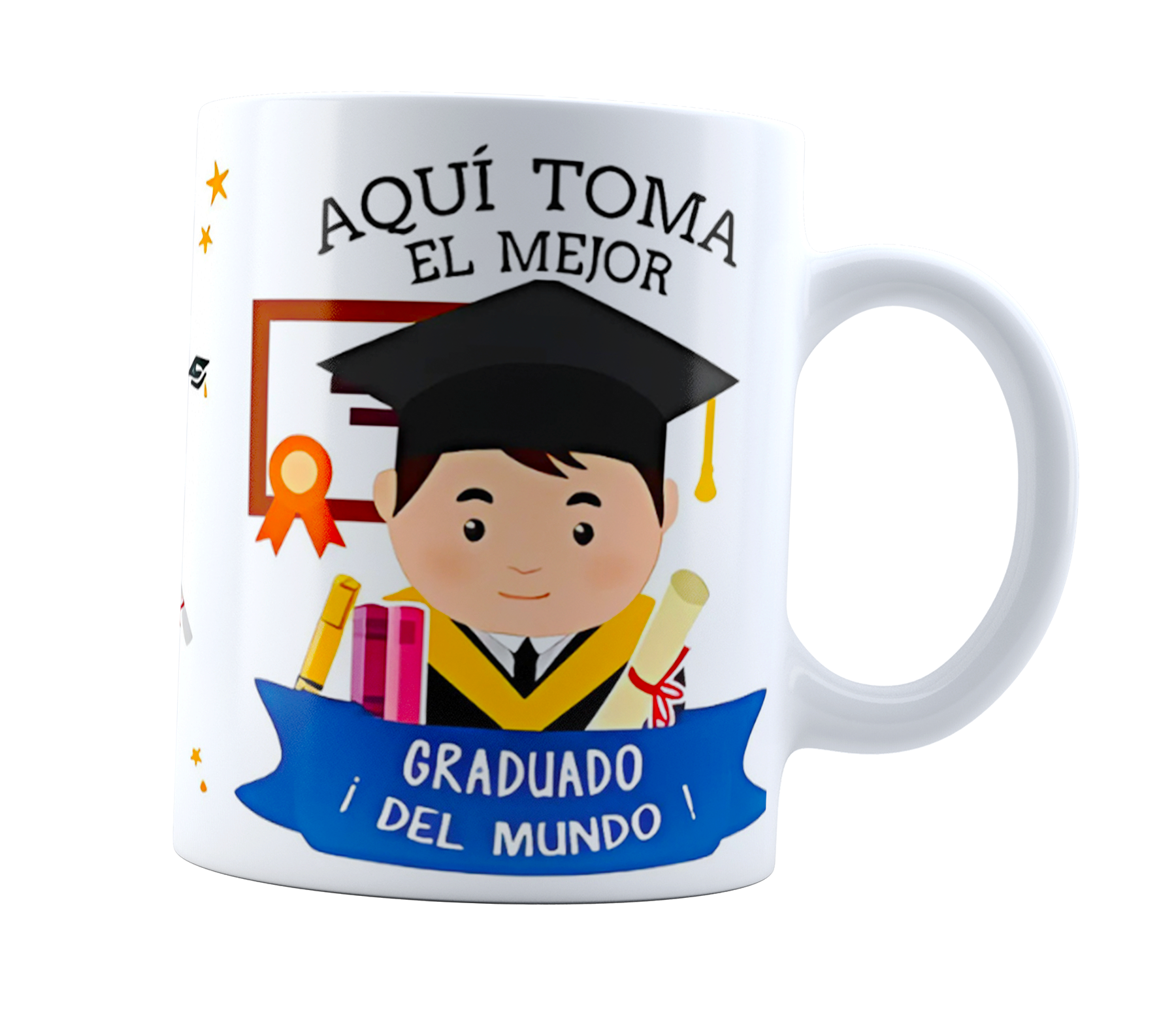 Taza Aquí bebe el mejor Graduado | regalo | Graduación | Frase | Cerámica Blanca 11 oz | Para Café o té