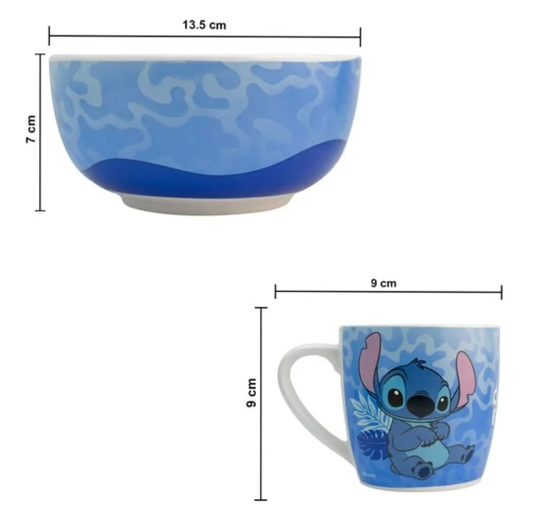 Stitch Set Desayuno Individual, Vajilla Porcelana 2 Piezas, Lilo & Stitch Tropical Disney con Caja de Regalo