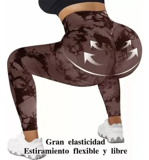 2pzs Leggins Deportivos Gym Licra Mujer Tie-dye Push Up Yoga TALLA MEDIANA