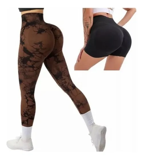 2pzs Leggins Deportivos Gym Licra Mujer Tie-dye Push Up Yoga TALLA MEDIANA
