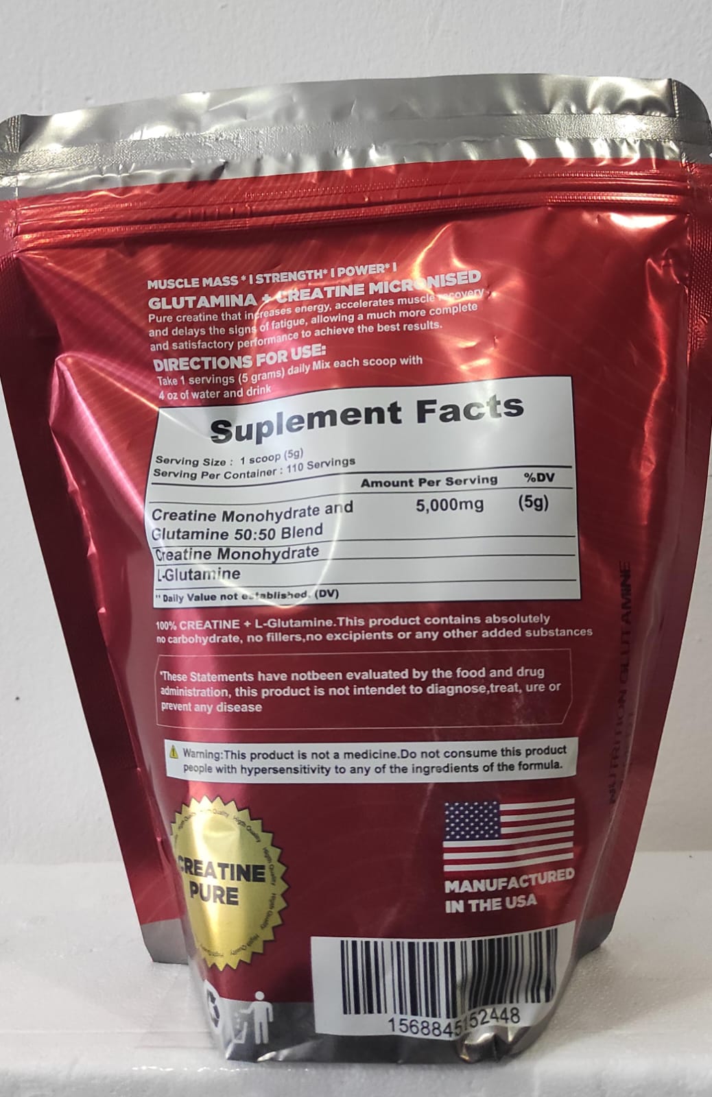 Glutamine + Creatine Metforce 550g 110 Servicios Recuperación y Fuerza