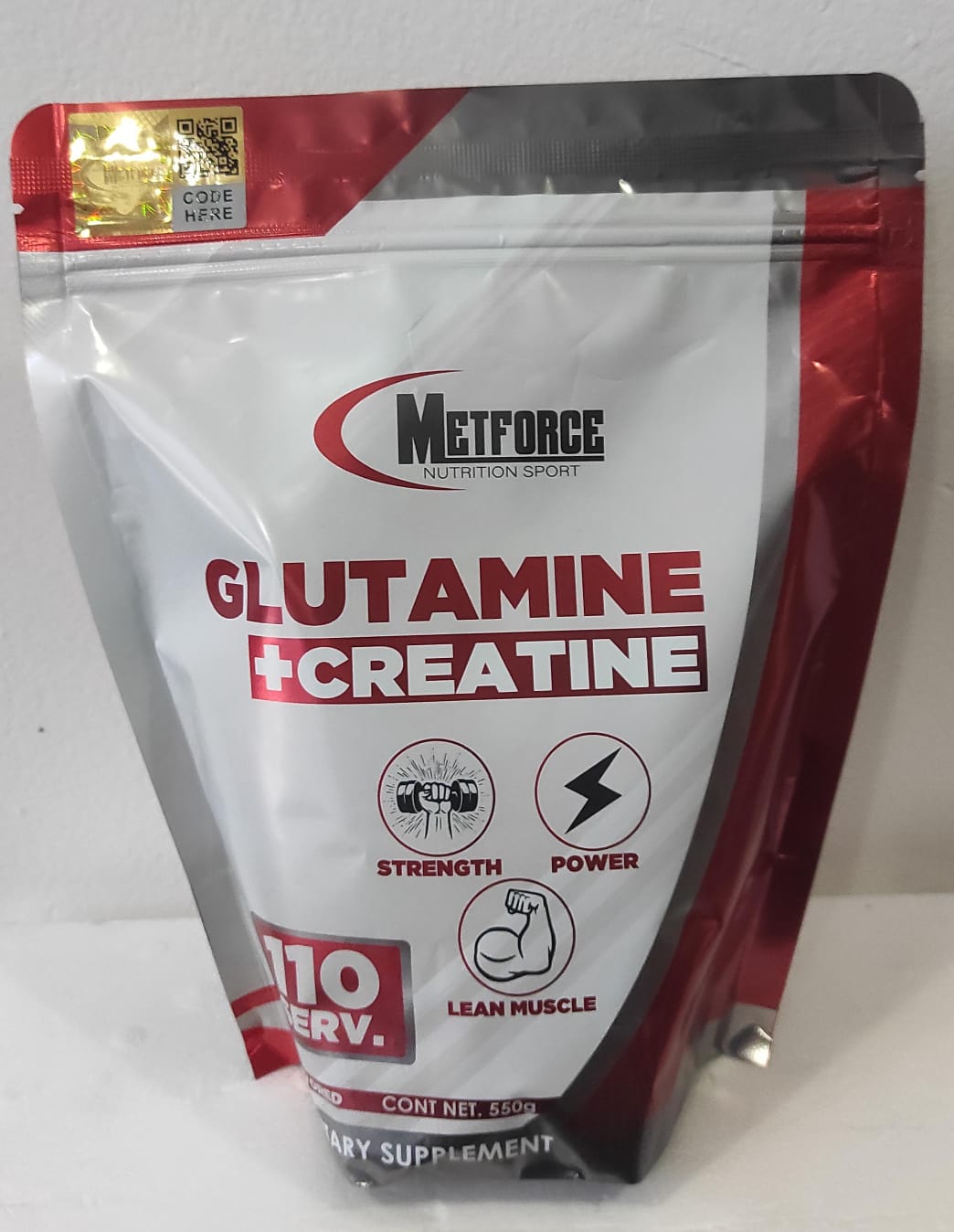 Glutamine + Creatine Metforce 550g 110 Servicios Recuperación y Fuerza