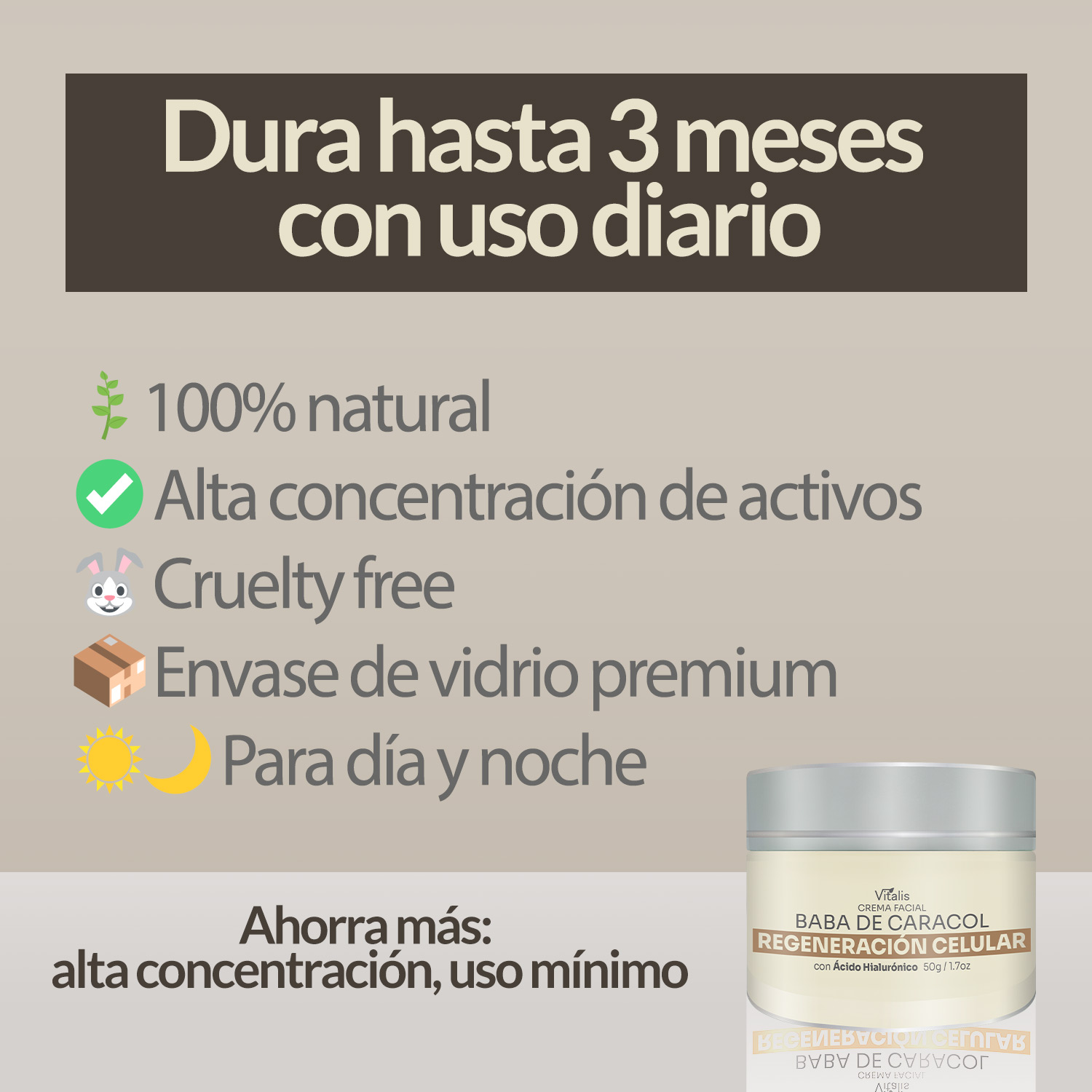 Crema Baba de Caracol Antimanchas Cicatrices Antiarrugas Vitalis