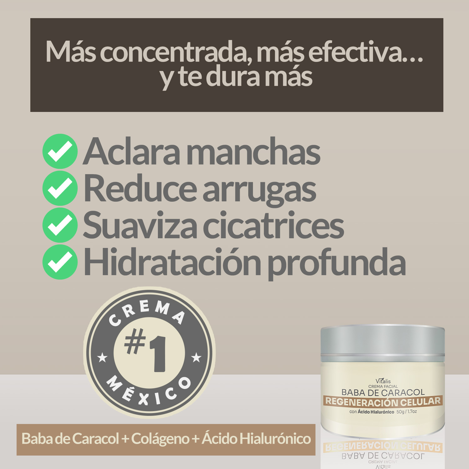 Crema Baba de Caracol Antimanchas Cicatrices Antiarrugas Vitalis