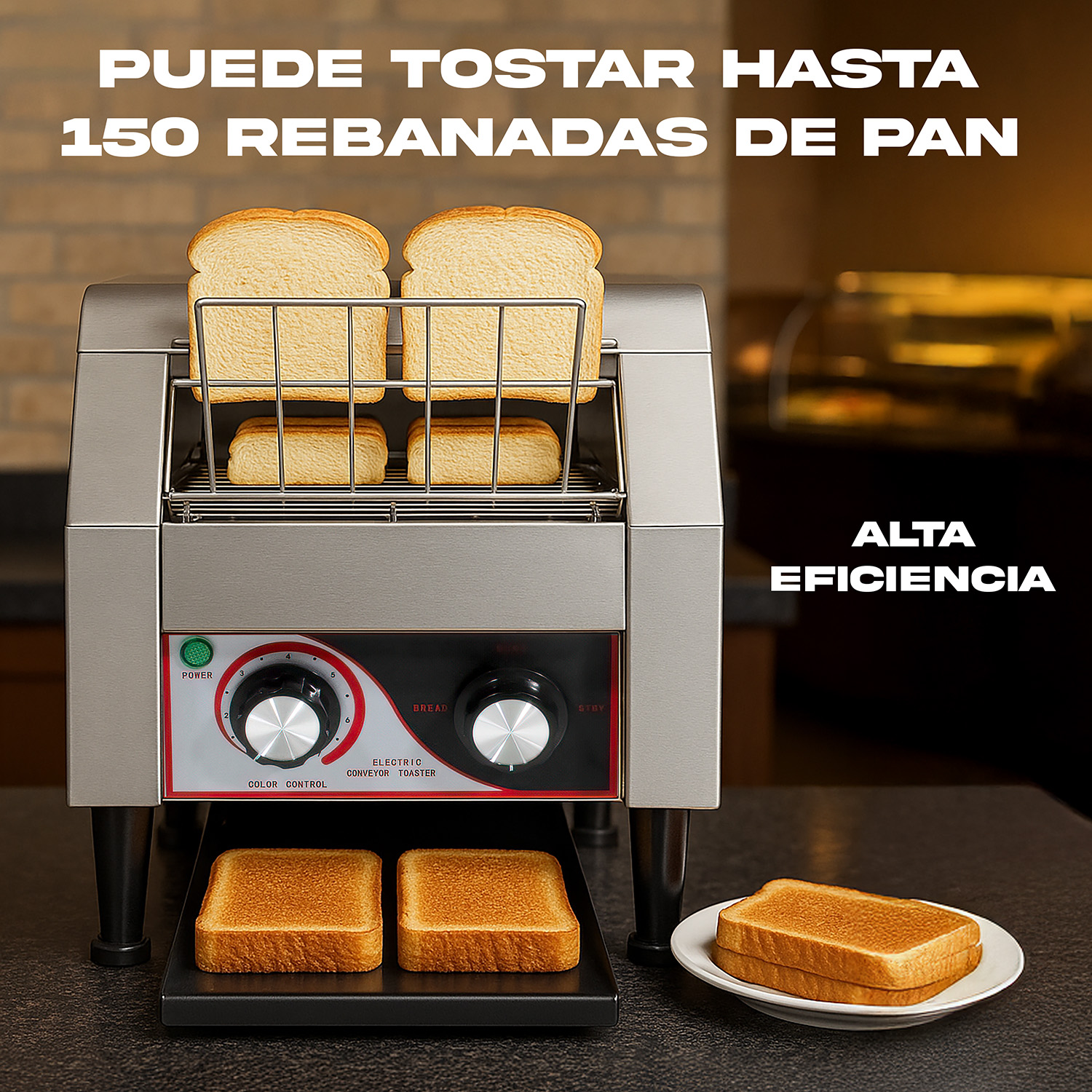 Tostadora Pan Electrica Industrial 150 Rebanadas 7 Vel Acero Gutstark Home