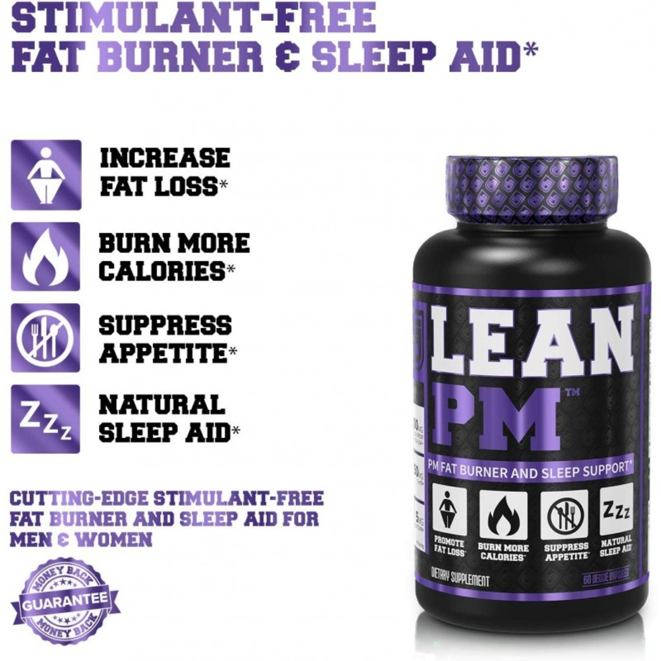 LEAN PM Fat Burner And Sleep Support 60 cap - Quemador de grasa y ayuda para dormir nocturno 