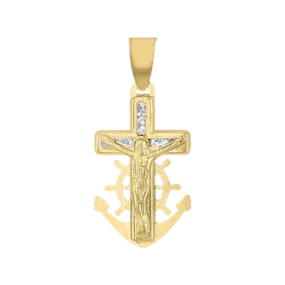 Dije Mini Ancla Cristo En Oro De 10 K + Obsequio 