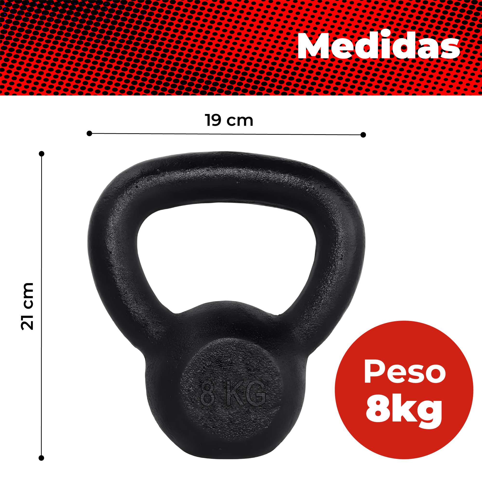 Pesa Rusa X-RUSH 8 kg | Kettlebell Negro para Entrenamiento Funcional, Crossfit y Home Gym