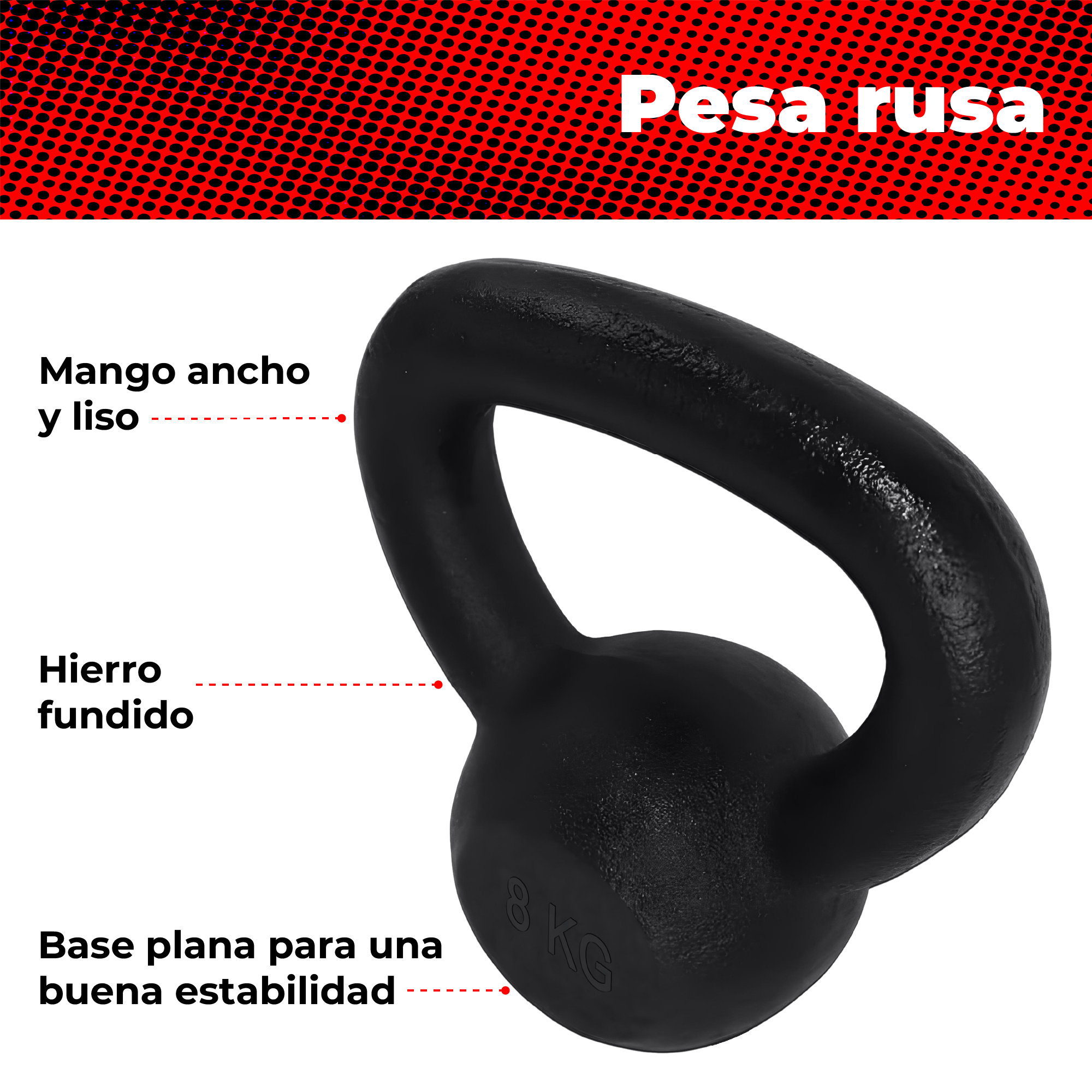 Pesa Rusa X-RUSH 8 kg | Kettlebell Negro para Entrenamiento Funcional, Crossfit y Home Gym