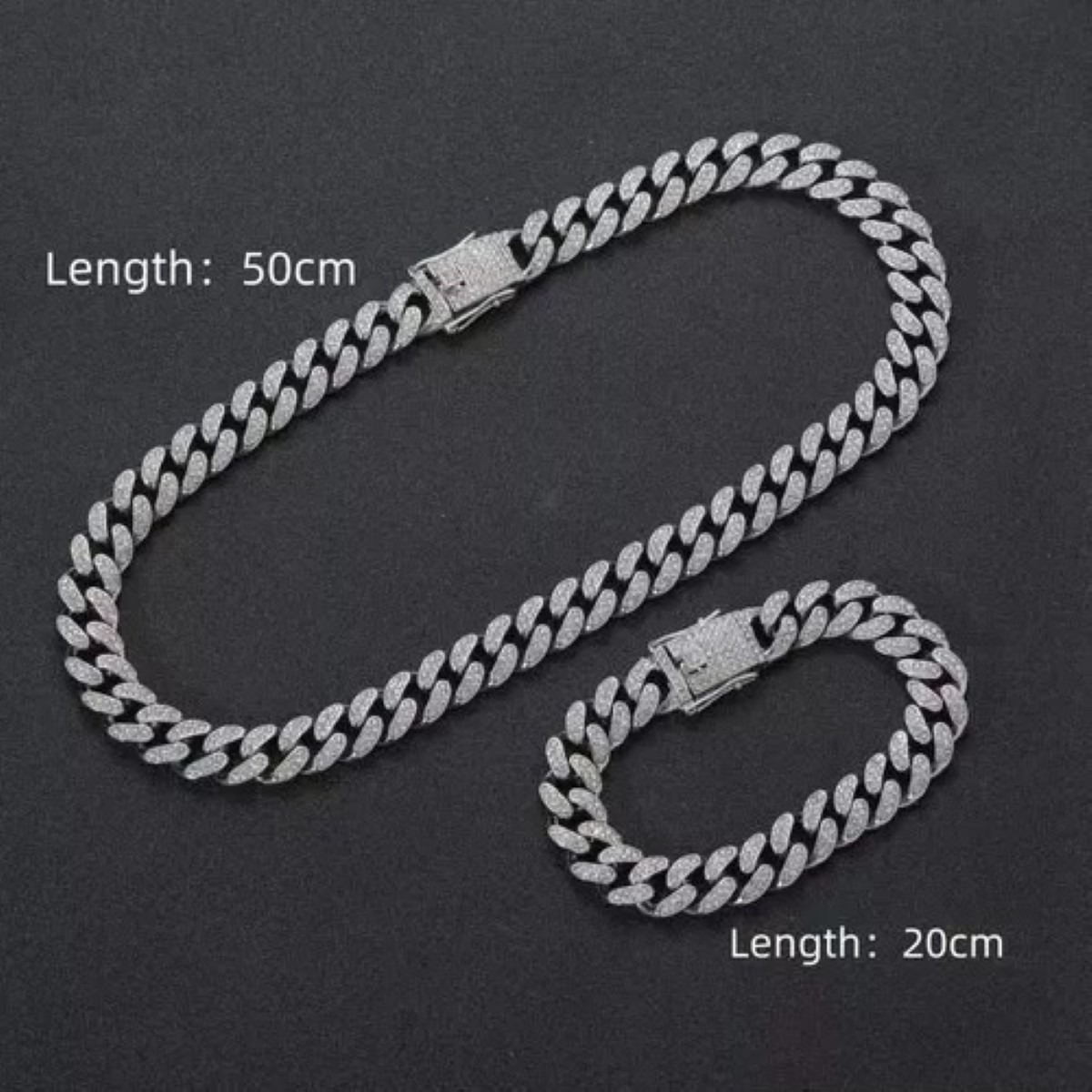 "Collar Y Pulsera Cubana Con Diamantes De Hip Hop Para Hombre plata "