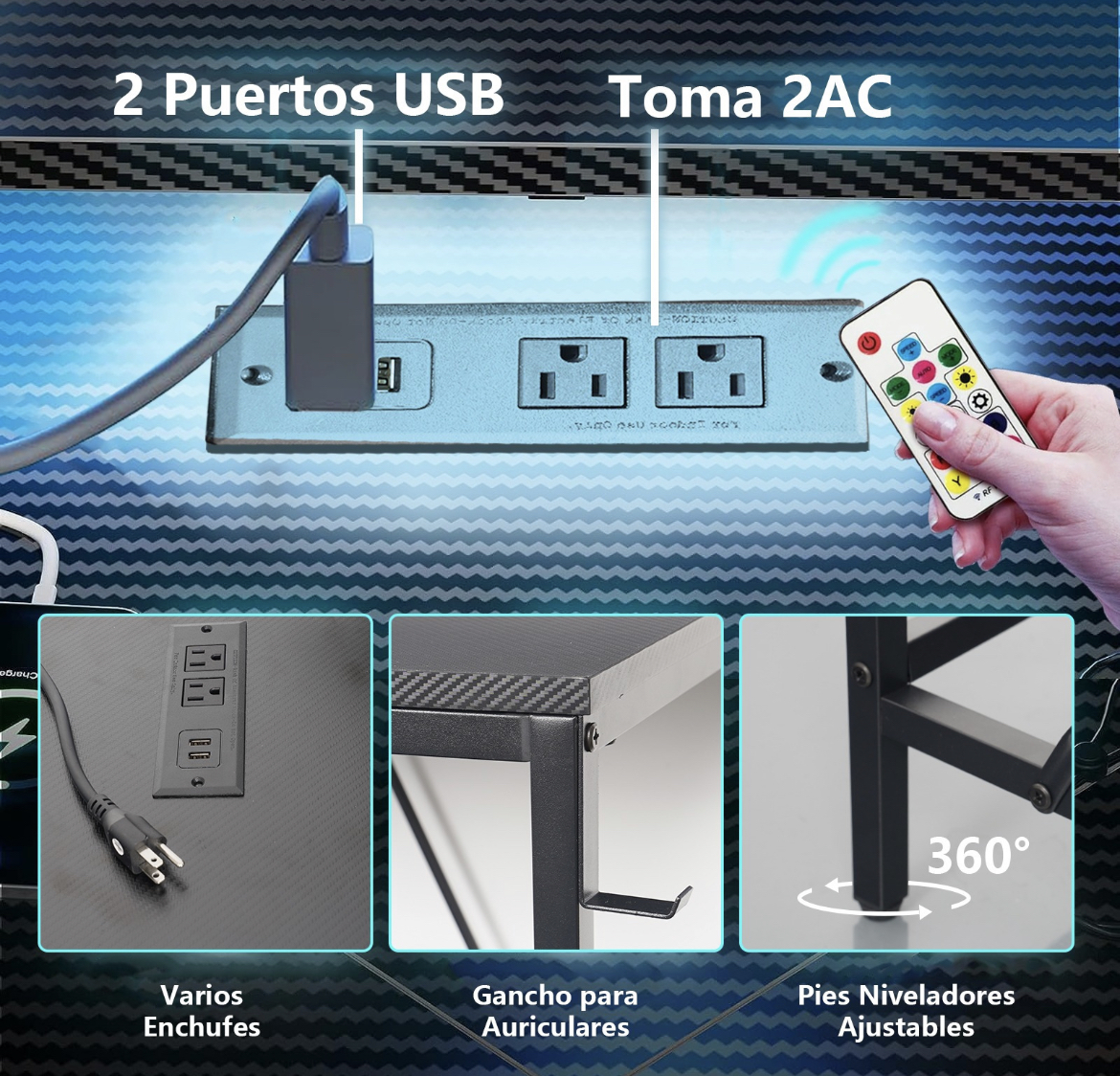 Escritorio De Oficina En Forma De L Con Luz Led Con Enchufe