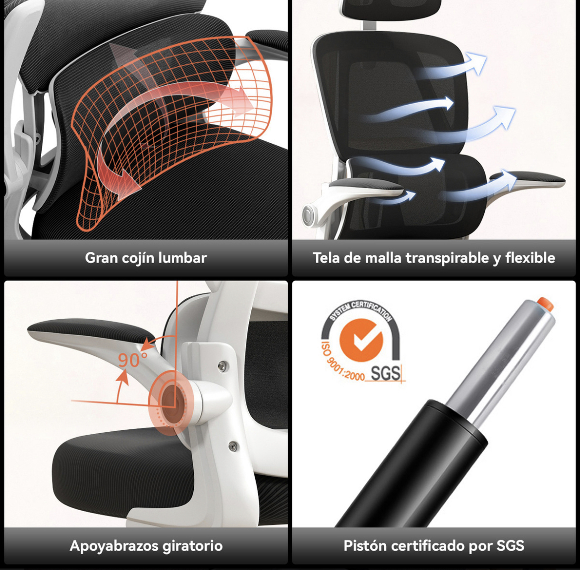 Silla Amia Ergonómica Silla De Escritorio Oficina Soporte Lumbar Ajustable Giratoria Vidita Negro