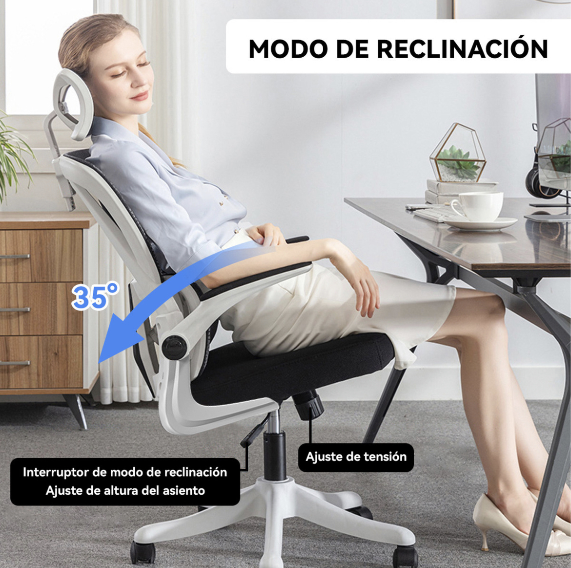 Silla Amia Ergonómica Silla De Escritorio Oficina Soporte Lumbar Ajustable Giratoria Vidita Negro