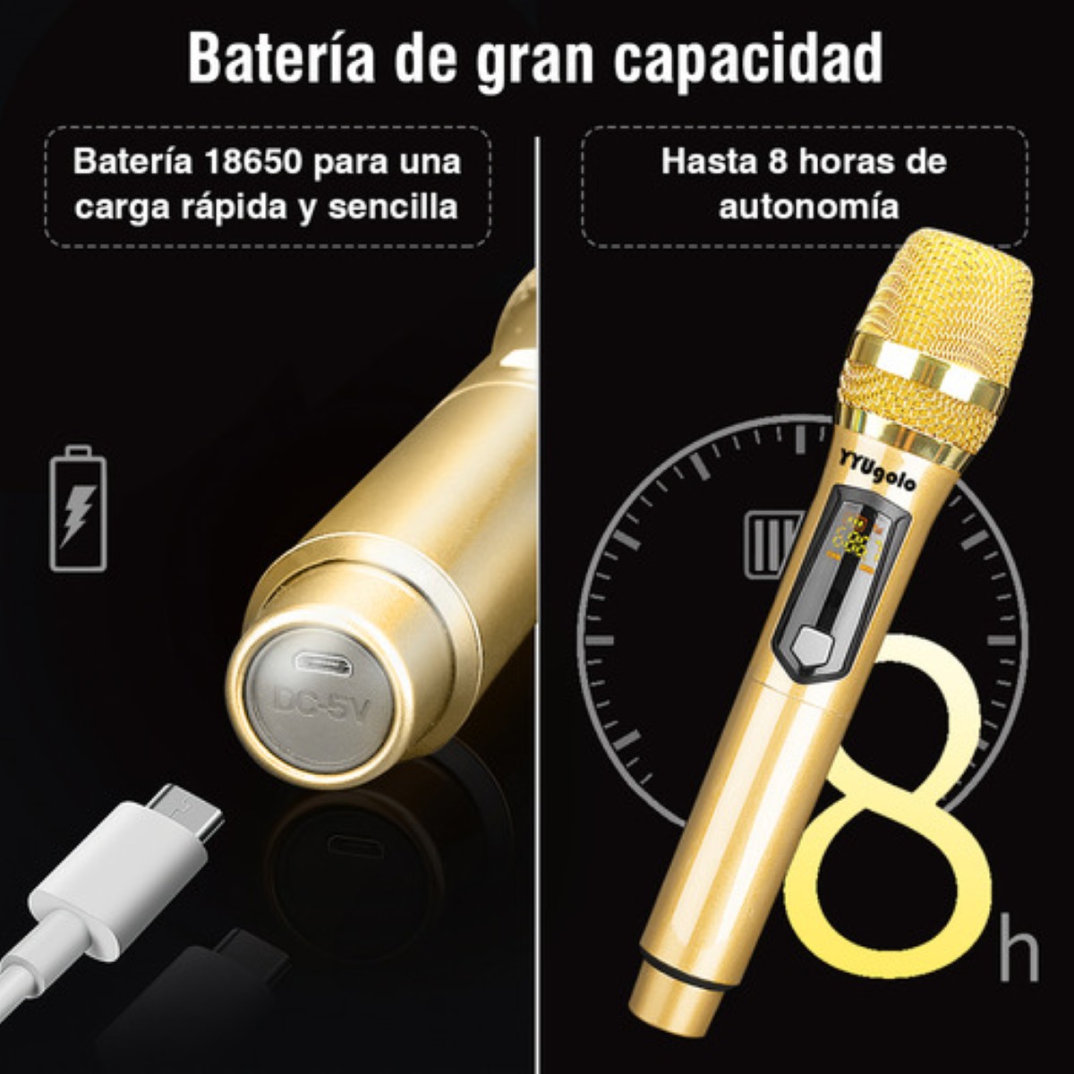 "YYUgolo MIC 402 Micrófono Inalámbrico Profesional Karaoke Kit 2pcs Color Oro "