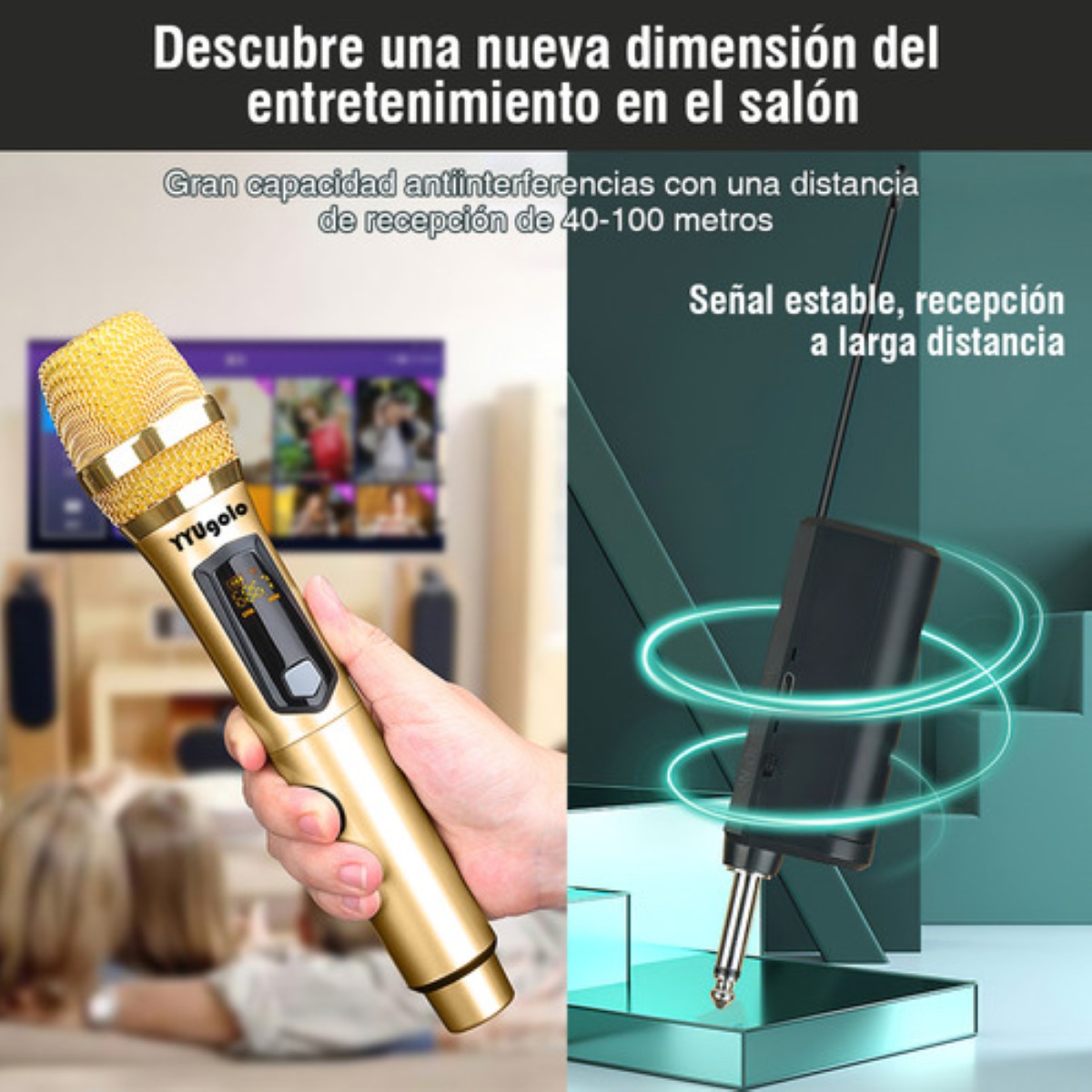 "YYUgolo MIC 402 Micrófono Inalámbrico Profesional Karaoke Kit 2pcs Color Oro "