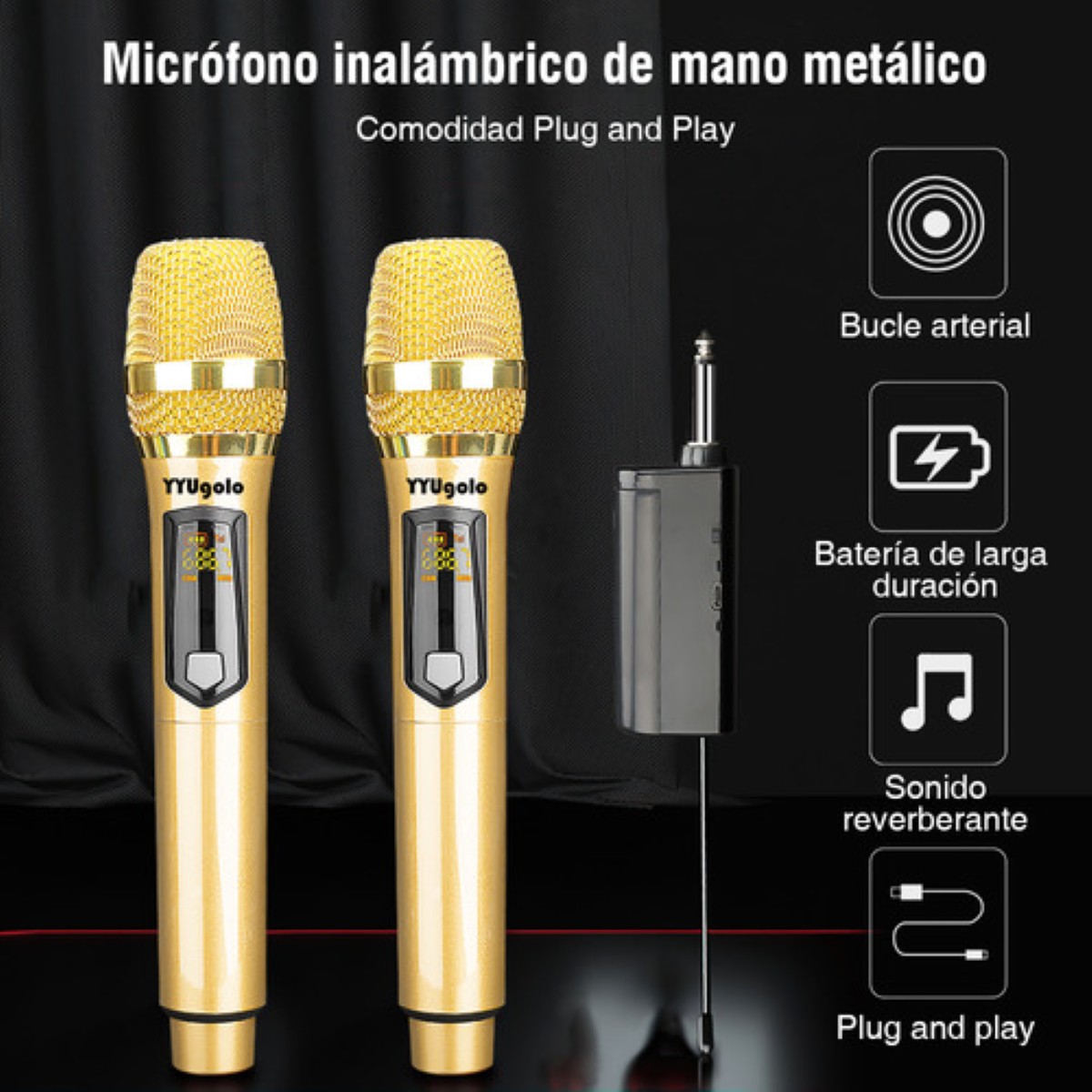 "YYUgolo MIC 402 Micrófono Inalámbrico Profesional Karaoke Kit 2pcs Color Oro "
