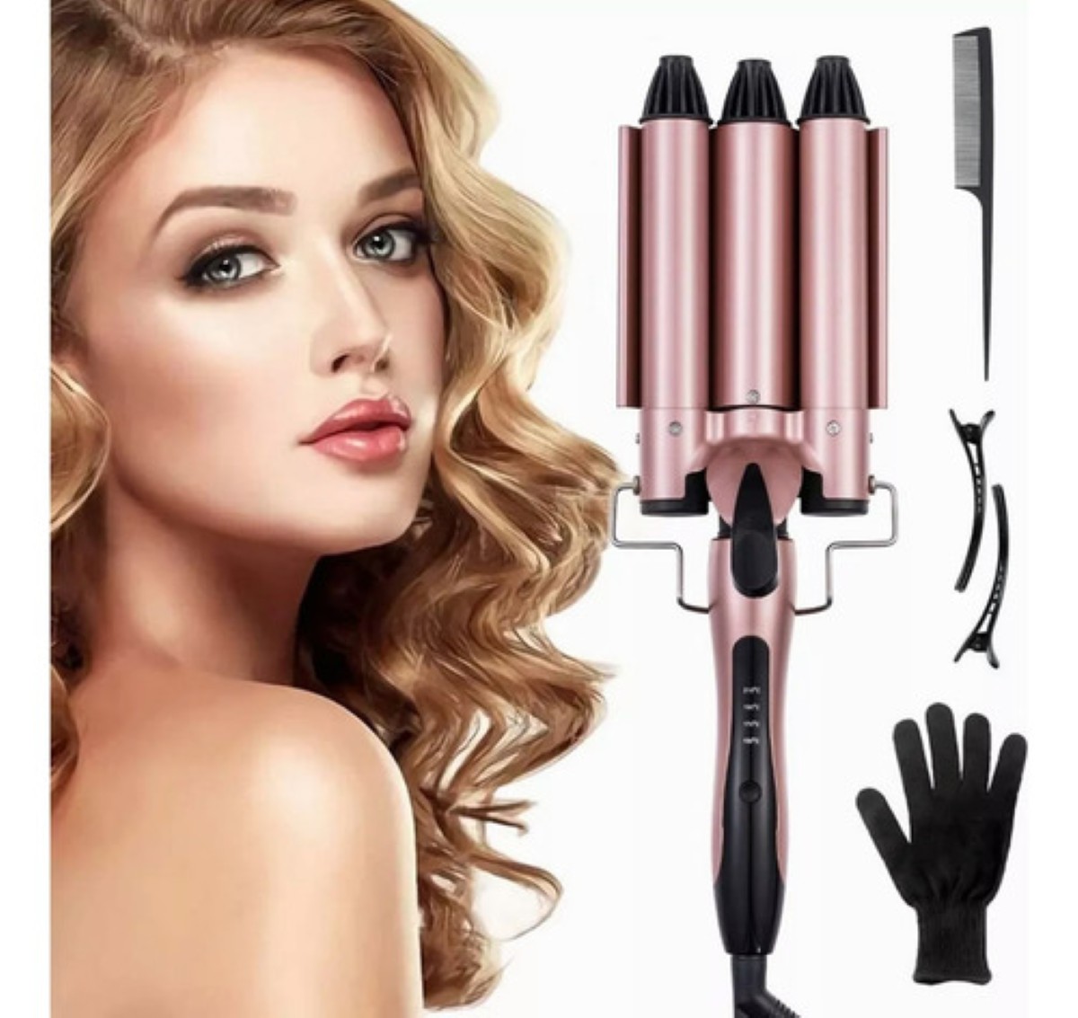 "Tenaza Rizadora Cabello Para Ondas, Temperatura Ajustable rosa "