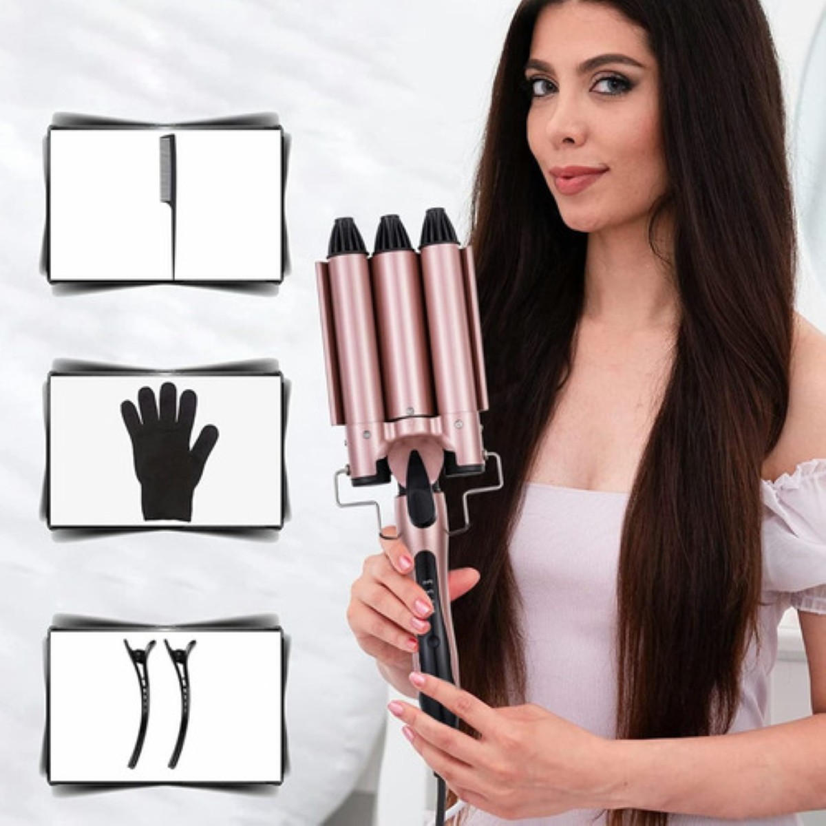 "Tenaza Rizadora Cabello Para Ondas, Temperatura Ajustable rosa "