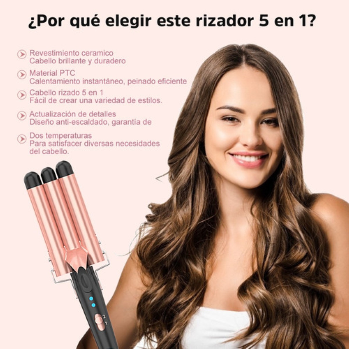 "Rizador De Cabello Cerámica Profesional Ferro Pelo 5 En 1 Rosa "