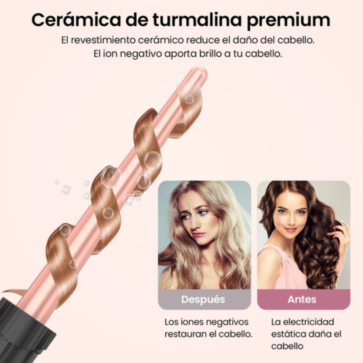 "Rizador De Cabello Cerámica Profesional Ferro Pelo 5 En 1 Rosa "