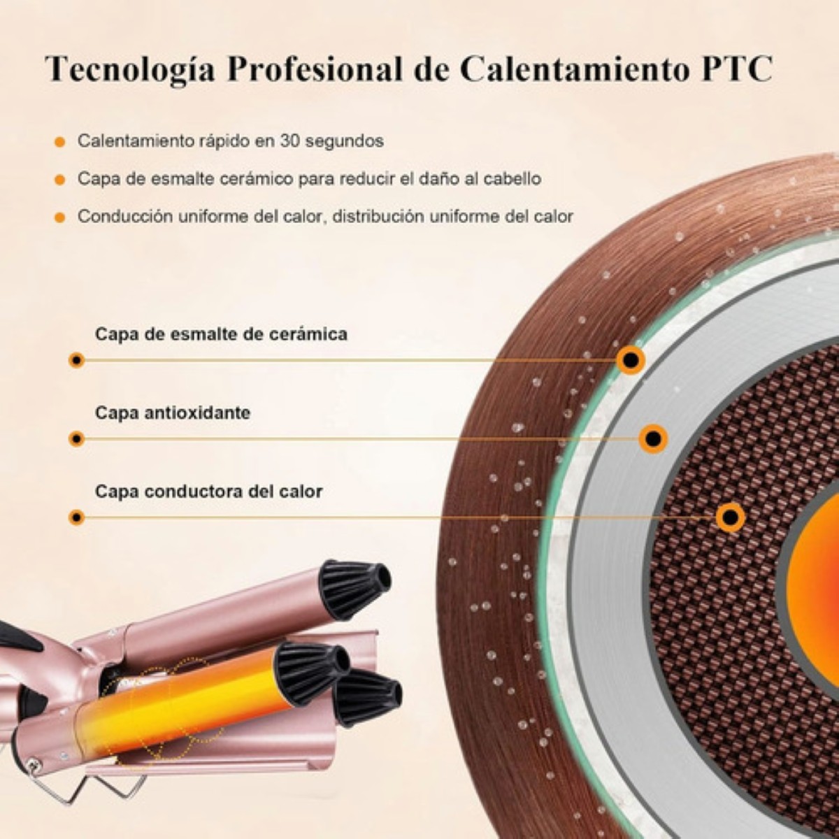"Tenaza Rizadora Cabello Para Ondas, Temperatura Ajustable rosa "