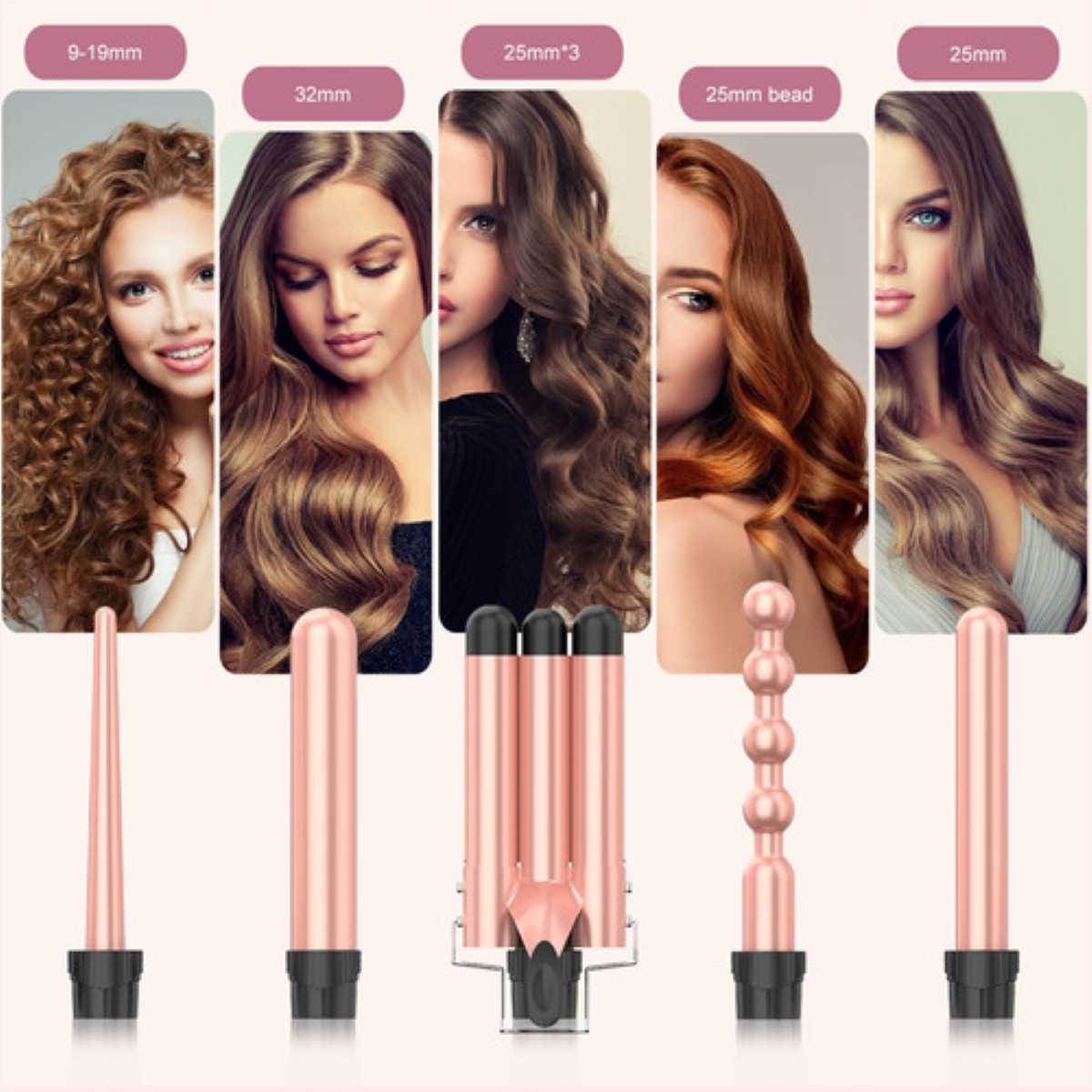 "Rizador De Cabello Cerámica Profesional Ferro Pelo 5 En 1 Rosa "