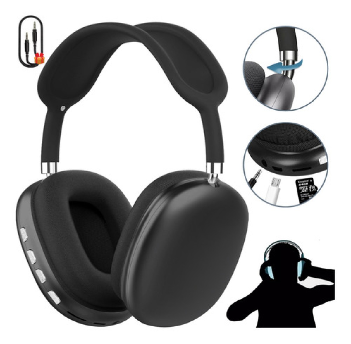 Audífonos Inalámbrico Diadema Con Microfono Bluetooth Gamer NEGROS