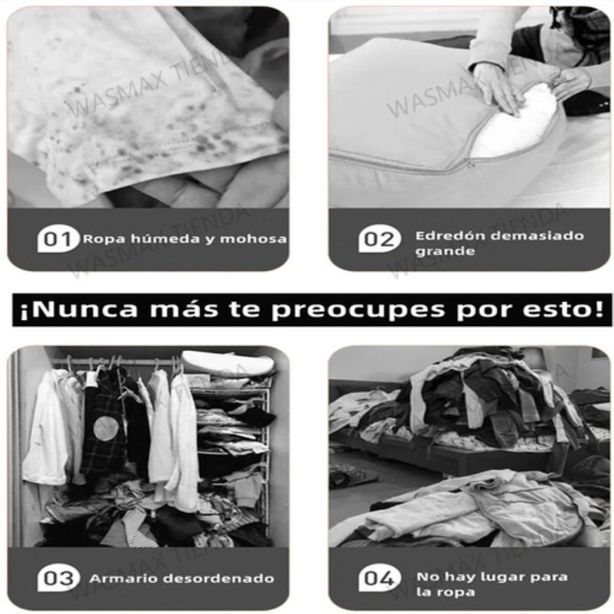 6 Pcs Bolsas Almacenamiento Guardar Ropa Cuadros blanco negro
