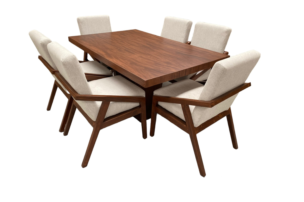 Comedor Dallas 6 sillas, Madera y Chapa De Parota Color Tzalam