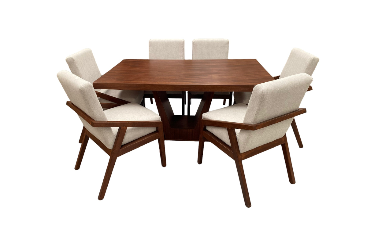 Comedor Dallas 6 sillas, Madera y Chapa De Parota Color Tzalam