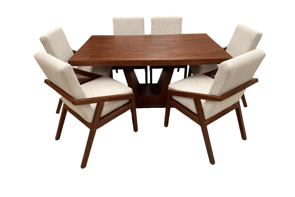 Comedor Dallas 6 sillas, Madera y Chapa De Parota Color Tzalam