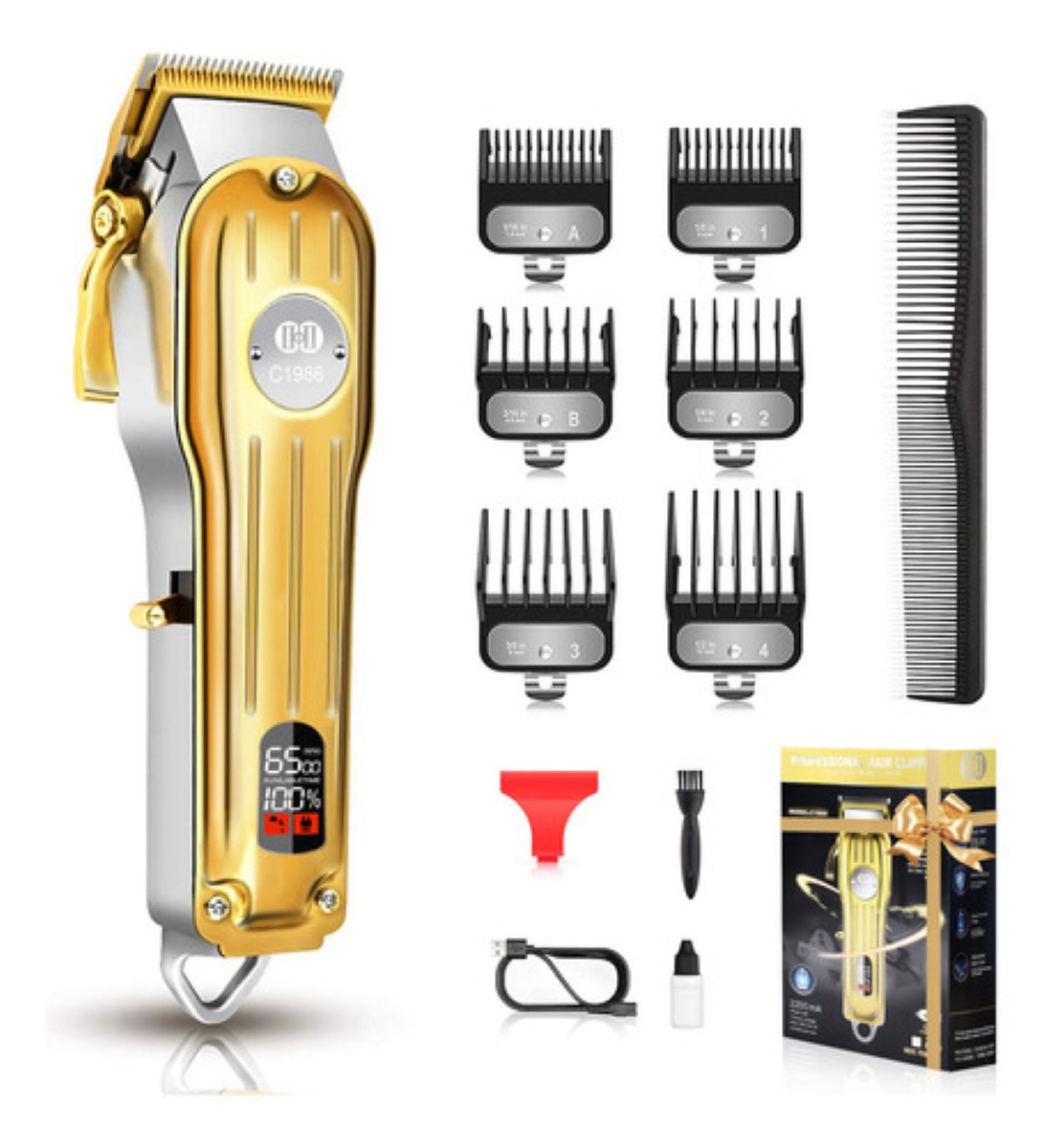 "Maquina Para Cortar Cabello Pelo Cortadora De Cabello Kit dorado "