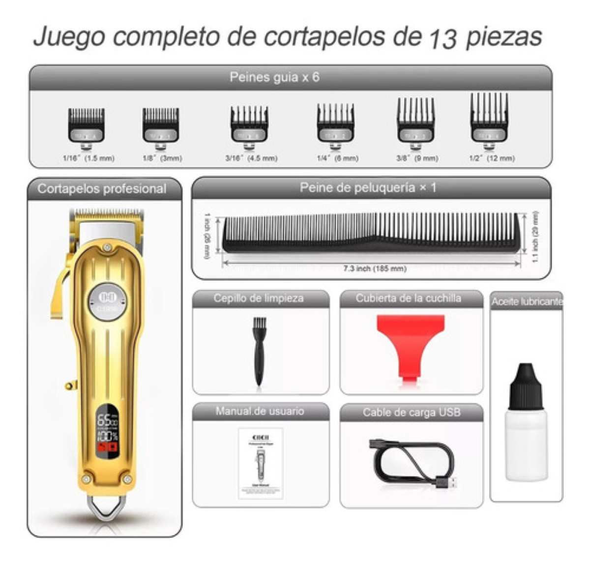 "Maquina Para Cortar Cabello Pelo Cortadora De Cabello Kit dorado "