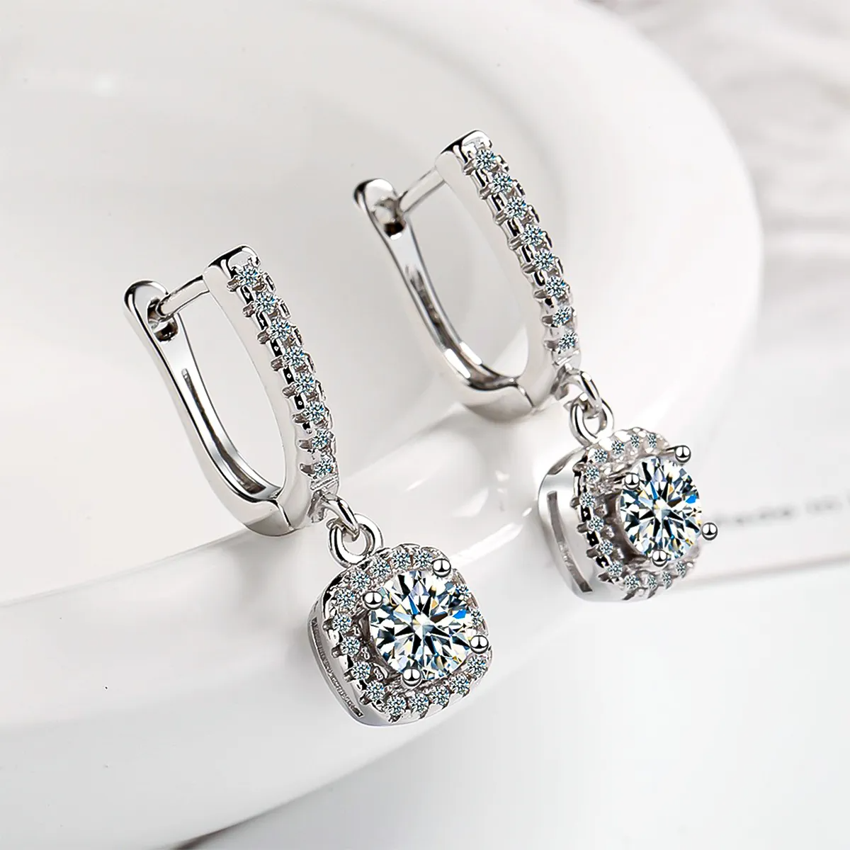 Arracadas Aretes De Joyeria Fina Plata 925 Para Mujer Moissanitae sin perforacion arete largos de moda colgantes para niñas Dama Perforación Regalo Novia Piercing